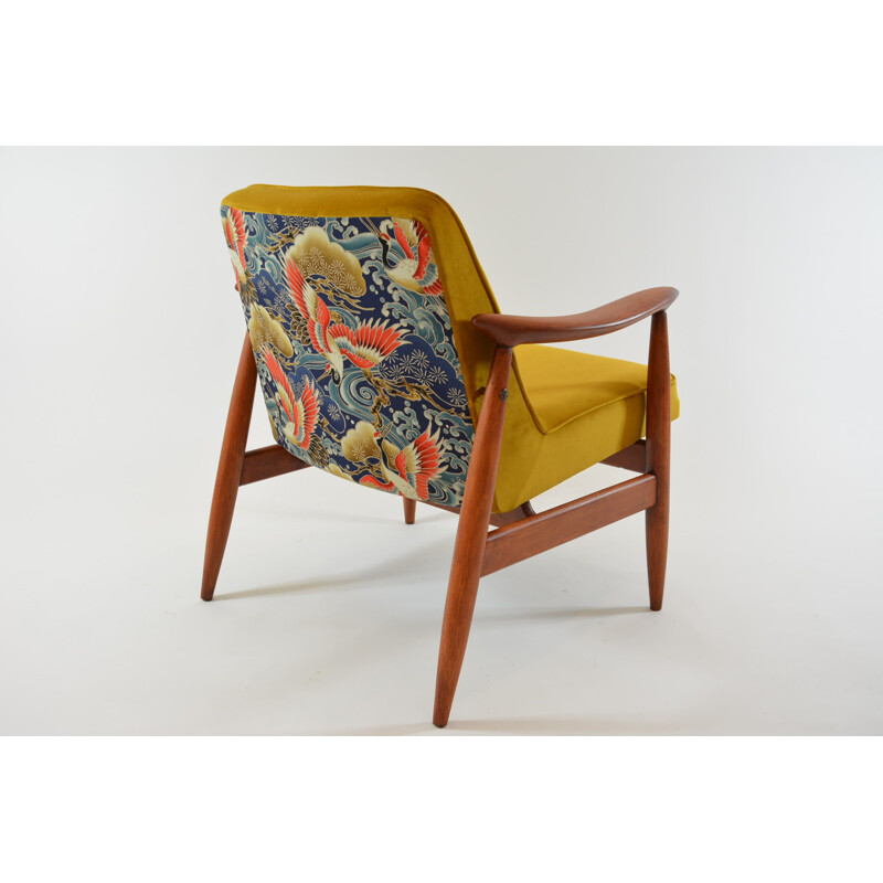 Vintage armchair in yellow velvet and wood 1960