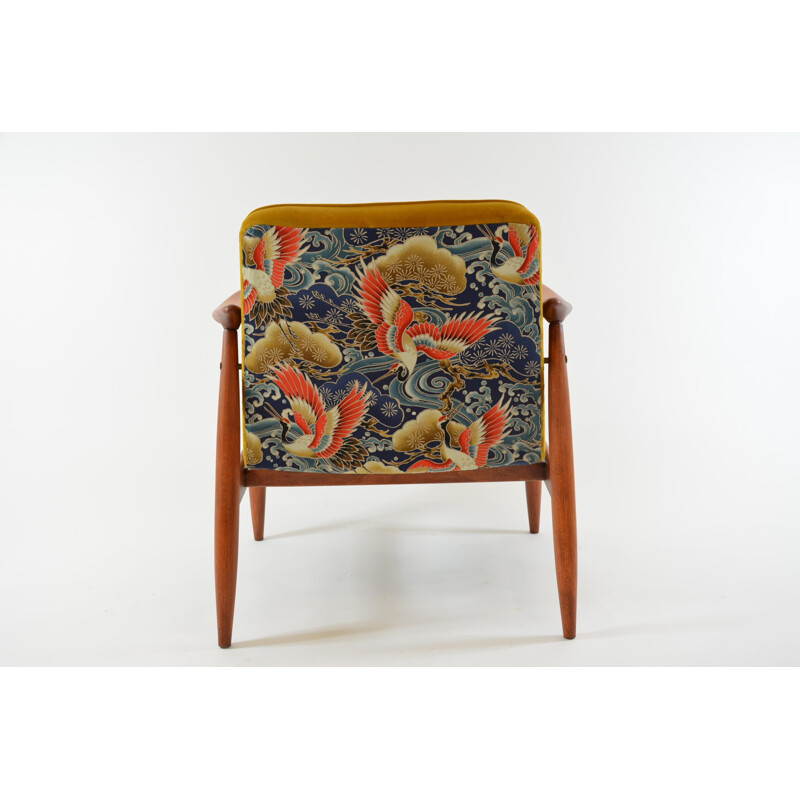 Vintage armchair in yellow velvet and wood 1960
