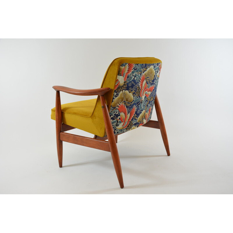 Vintage armchair in yellow velvet and wood 1960