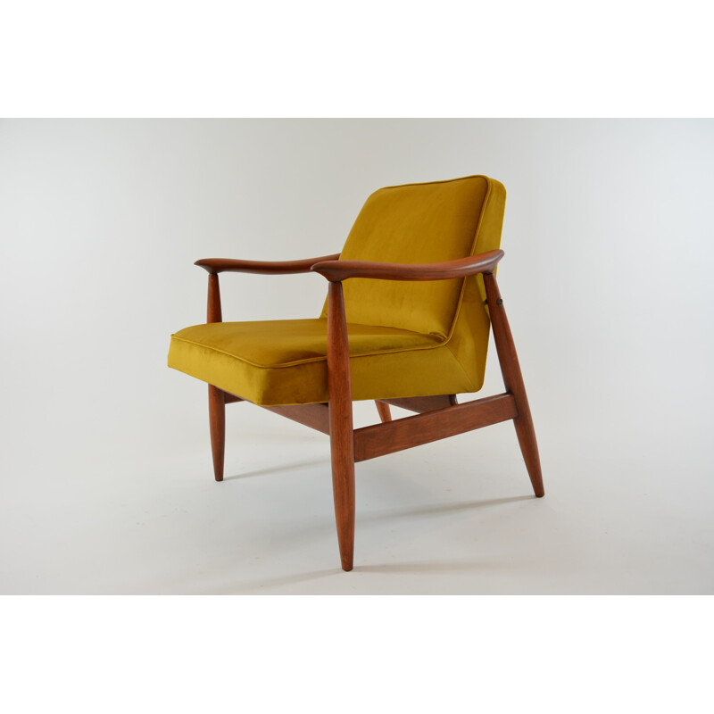 Vintage armchair in yellow velvet and wood 1960