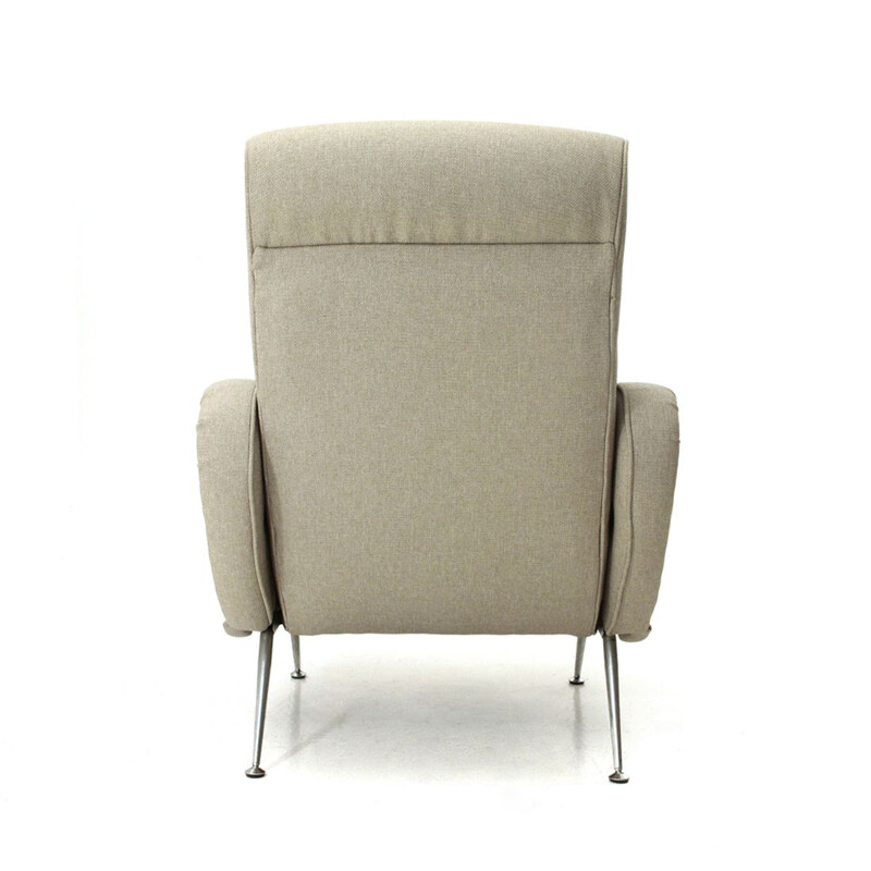 Vintage italian recliner armchair in beige fabric and wood 1970s