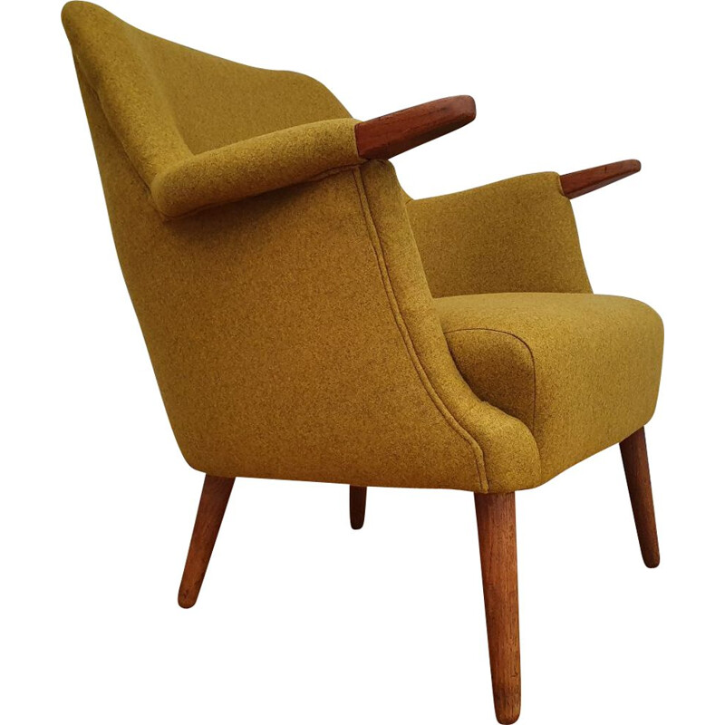 Fauteuil danois vintage en teck et laine jaune