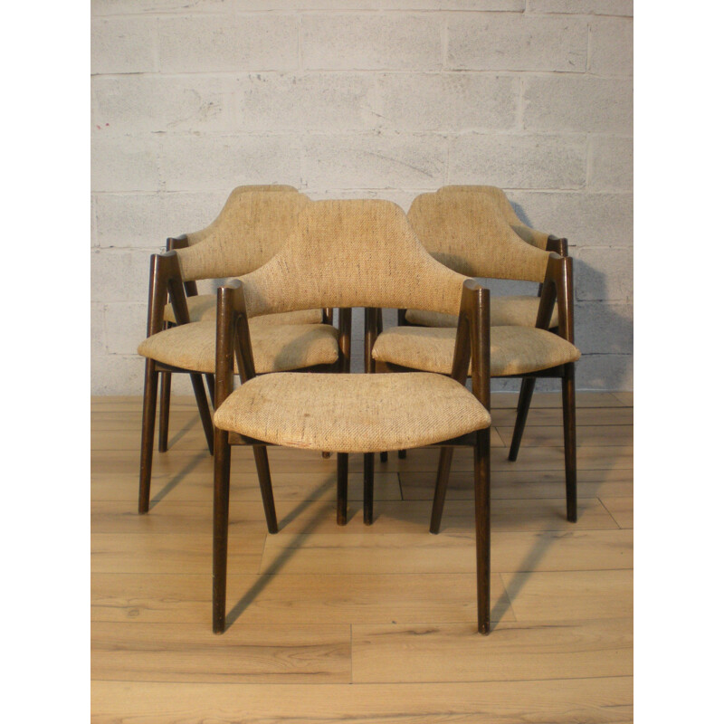 Ensemble de 5 chaises en bois et tissu, Kai KRISTIANSEN - 1970