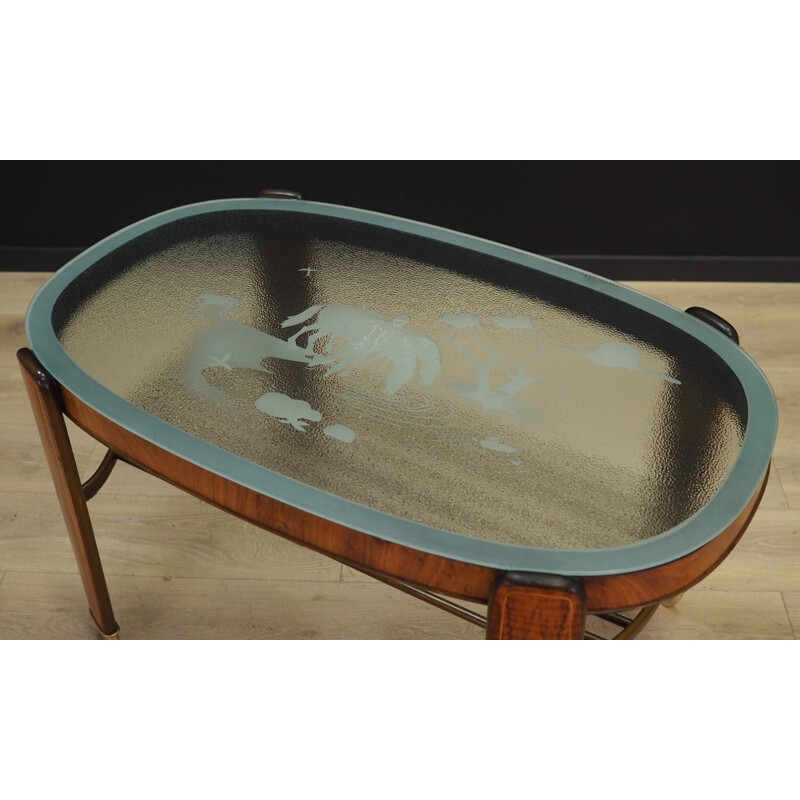 Table vintage avec plateau en verre 1960