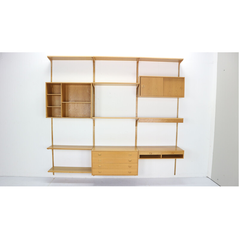 Vintage Oak Wood Wall Unit By Rud Thygesen & Johnny Soren For H.G. Møbler 1960s