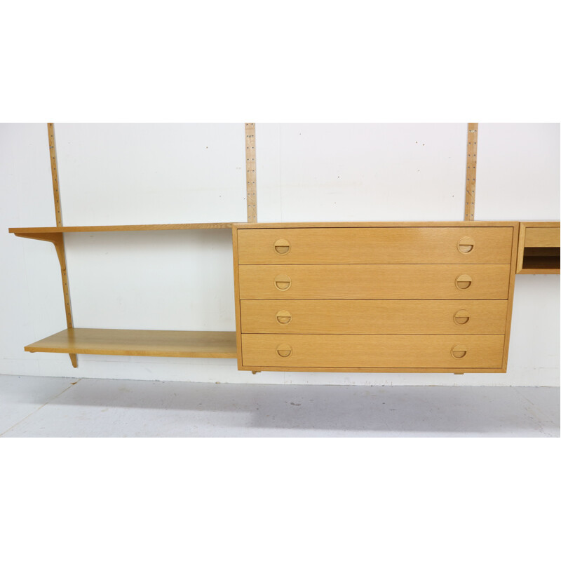 Vintage Oak Wood Wall Unit By Rud Thygesen & Johnny Soren For H.G. Møbler 1960s