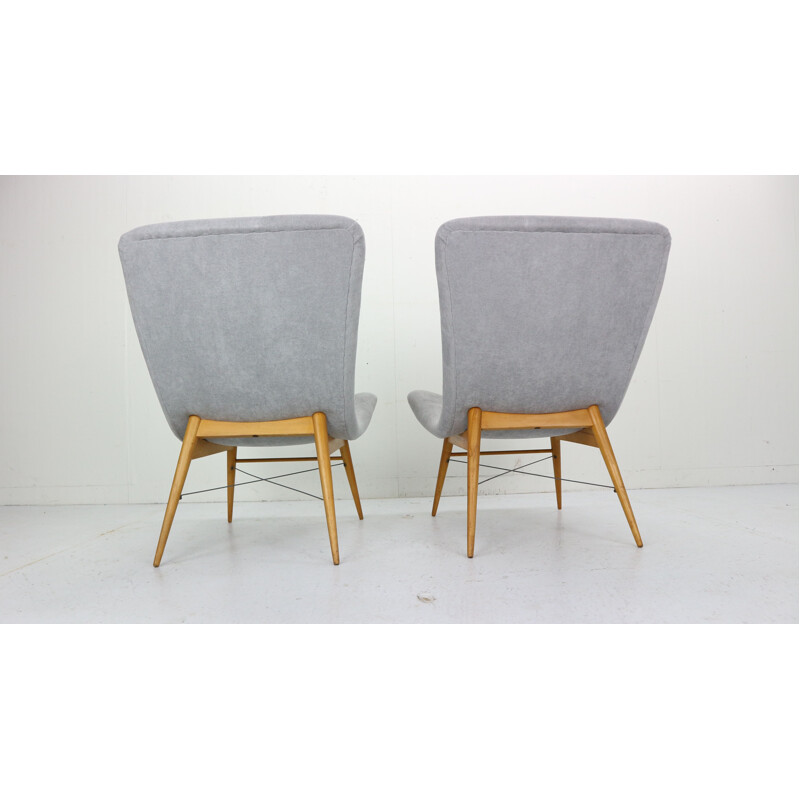 Paire de fauteuils vintage gris par Miroslav Navratil, Tchécoslovaquie 1959