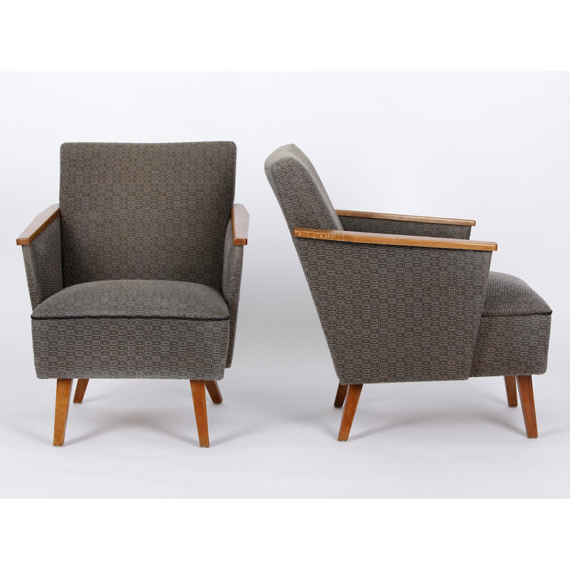 Pair of Czechoslovakian wooden and fabric armchairs - 1960s