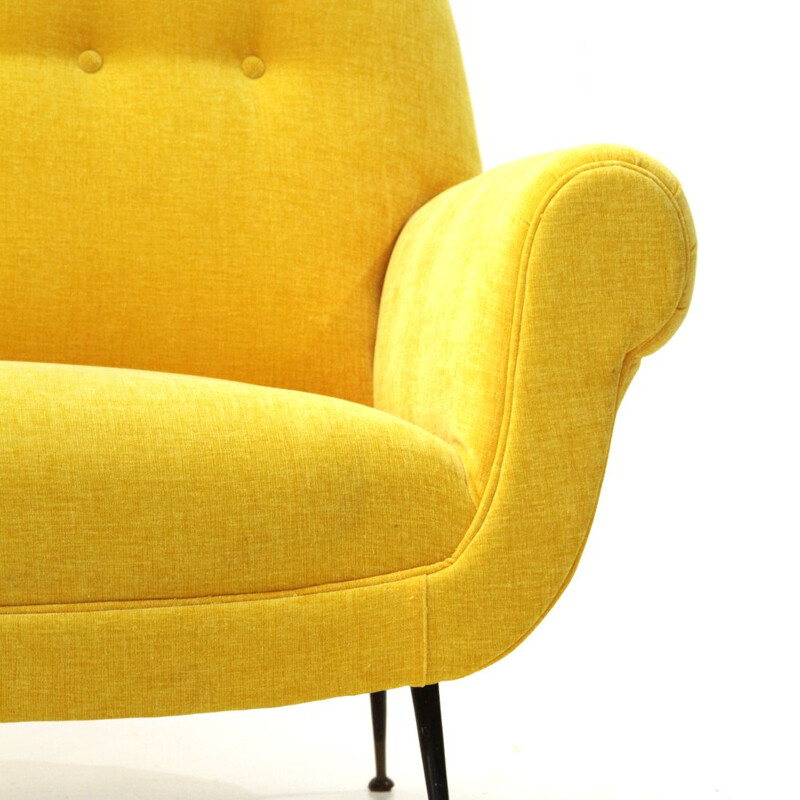 Vintage yellow velvet italian 3-seater sofa