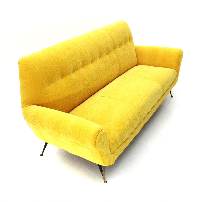 Vintage yellow velvet italian 3-seater sofa