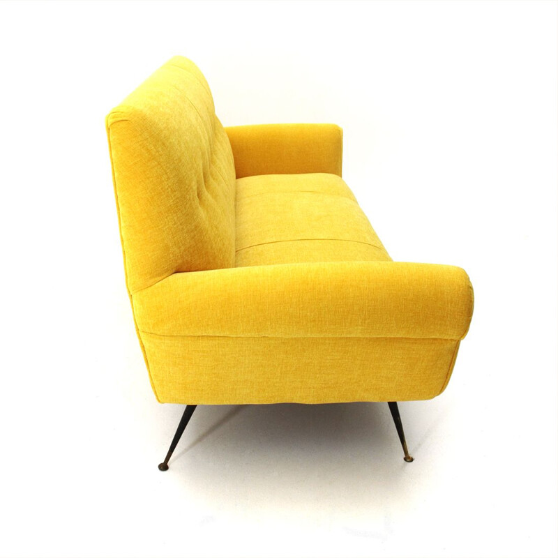 Vintage yellow velvet italian 3-seater sofa