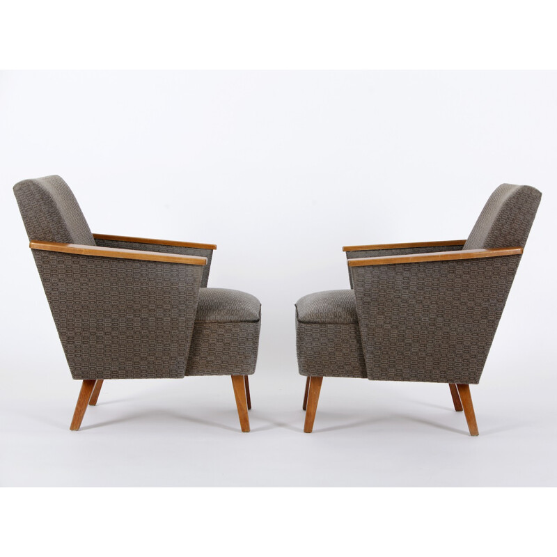 Pair of Czechoslovakian wooden and fabric armchairs - 1960s