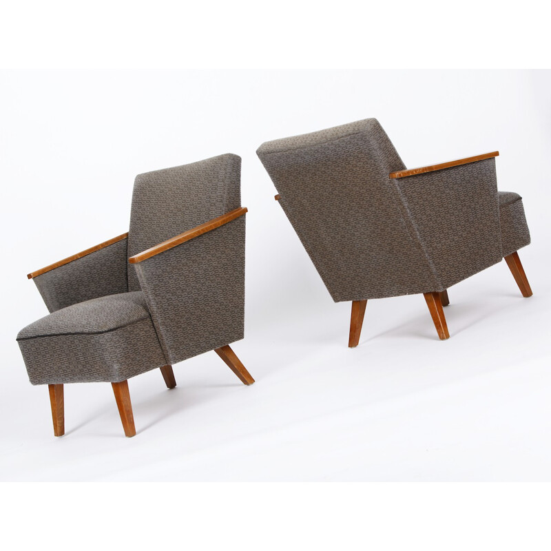Pair of Czechoslovakian wooden and fabric armchairs - 1960s