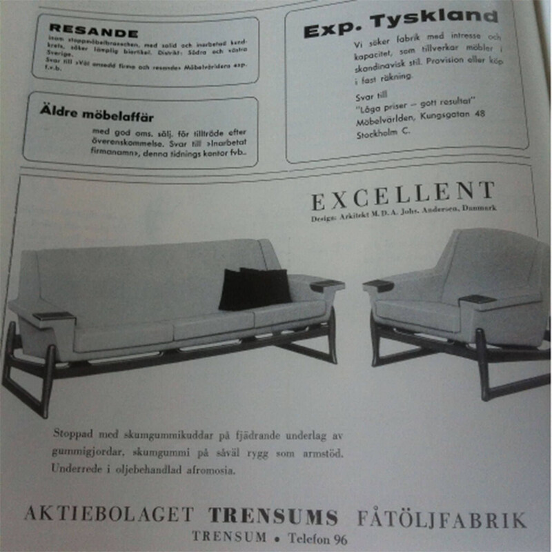 Set da salotto vintage in teak di Johannes Andersen per Ab Trensums Fatoljfabrik, Svezia 1950