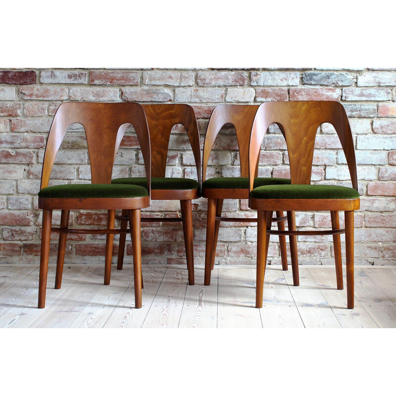 Set of 4 vintage dining chairs from FAMEG in Juicy Green Mohair by Kvadrat