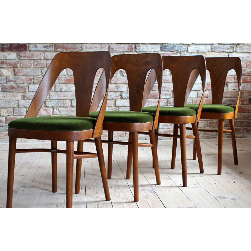 Set of 4 vintage dining chairs from FAMEG in Juicy Green Mohair by Kvadrat