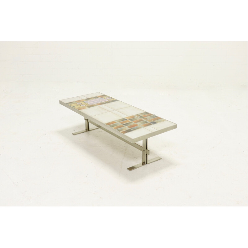 Vintage French Design ceramic and brushed metal coffee table