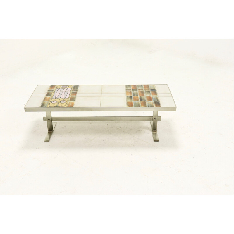 Vintage French Design ceramic and brushed metal coffee table