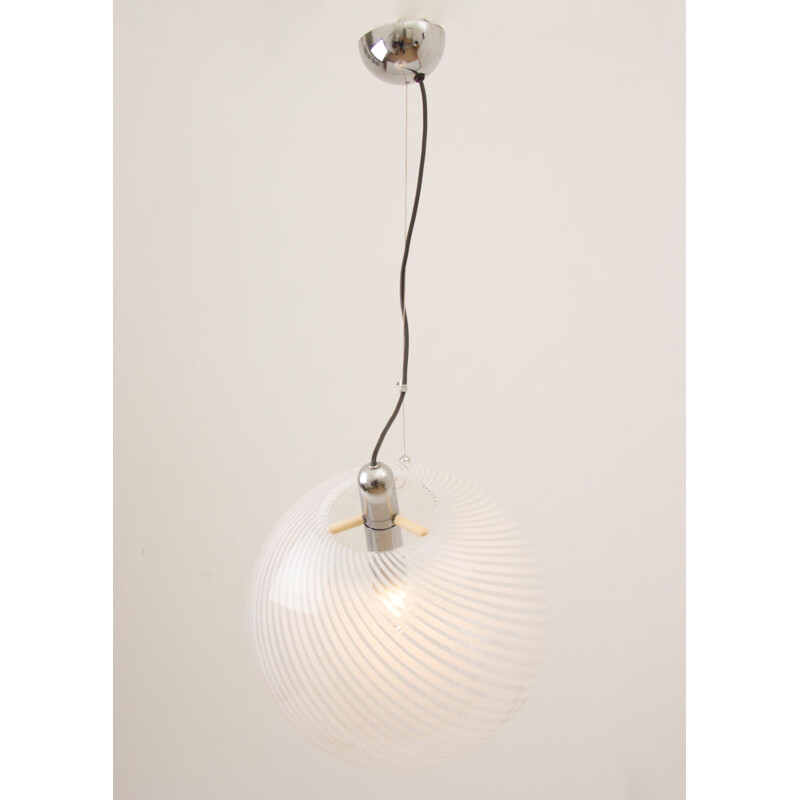 Vintage hanging lamp globe with spiral glass, Italy 1960s