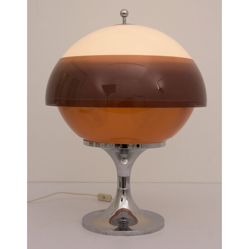 Lámpara globo vintage de plexiglás y cromo de Guzzini, Italia 1960