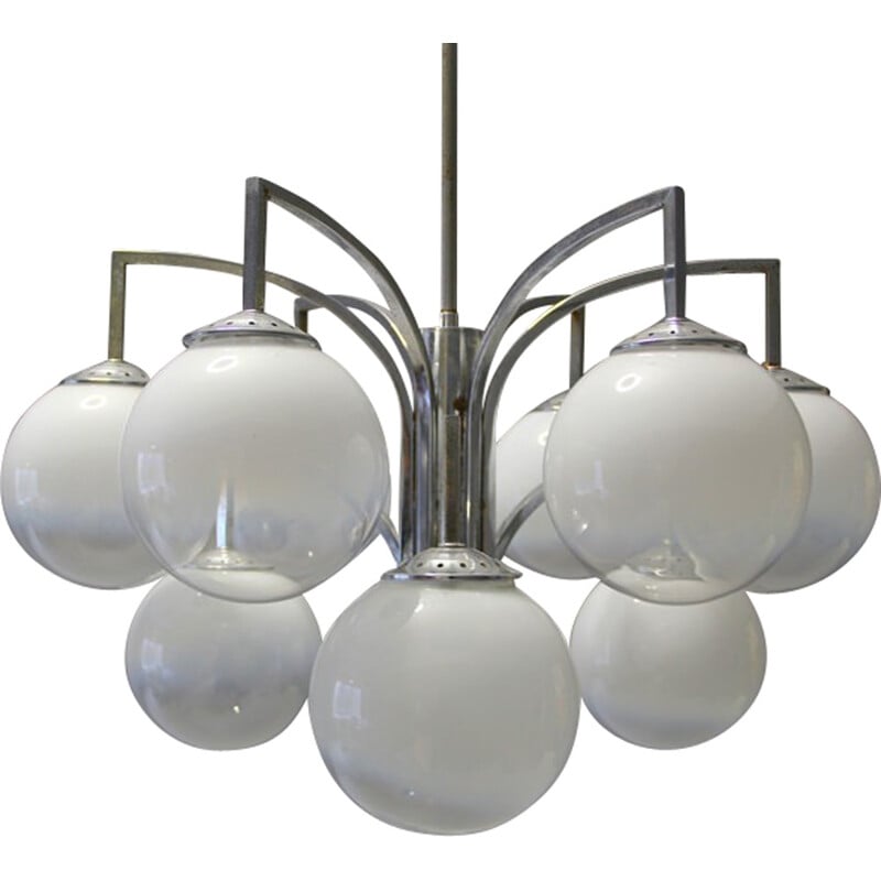 Targetti Sankey smoked glass and chromed steel chandelier - 1970s
