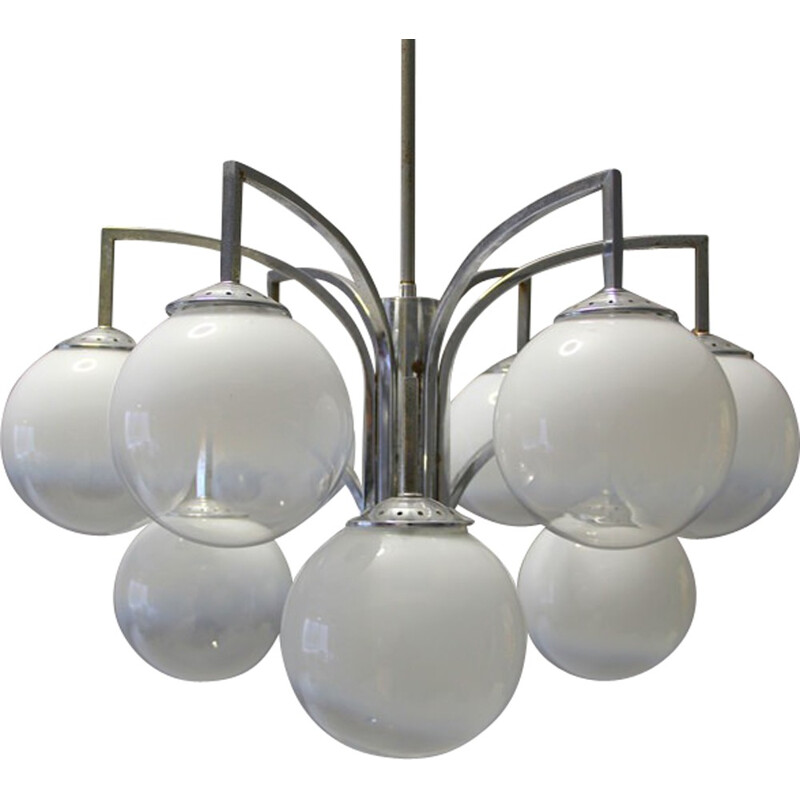 Targetti Sankey smoked glass and chromed steel chandelier - 1970s