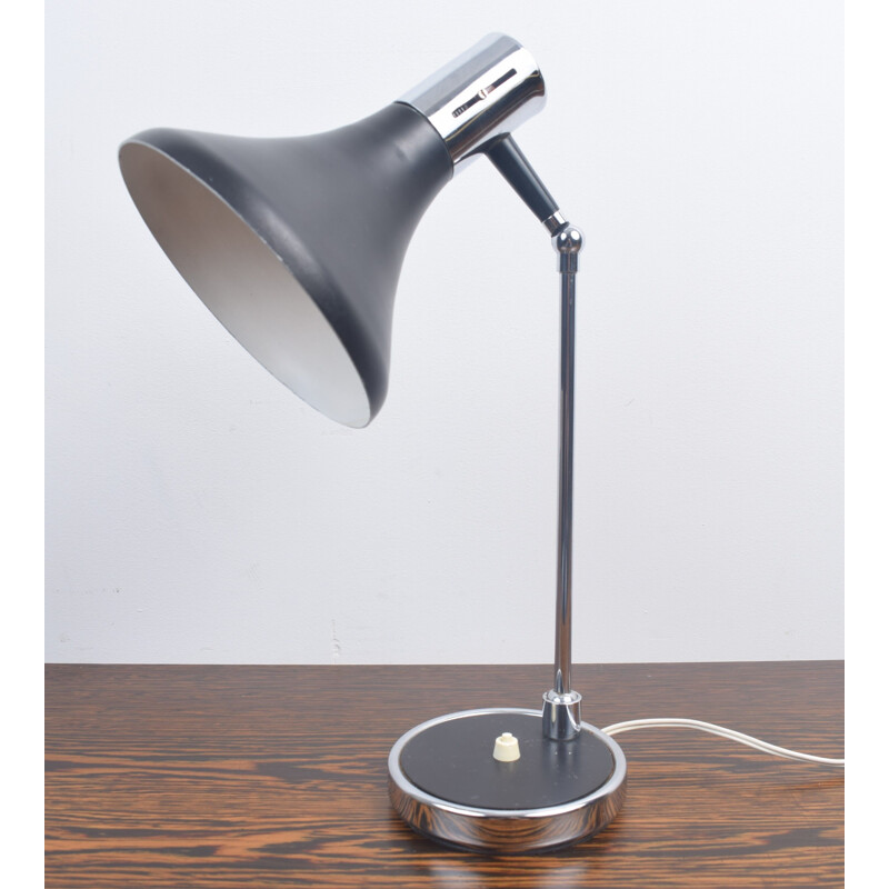Lampe de bureau vintage en métal noir et chrome, 1960