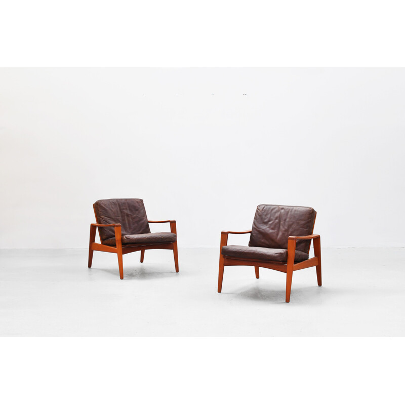Pair of vintage lounge chairs in teak by Arne Wahl Iversen for Komfort , Denmark 1960 
