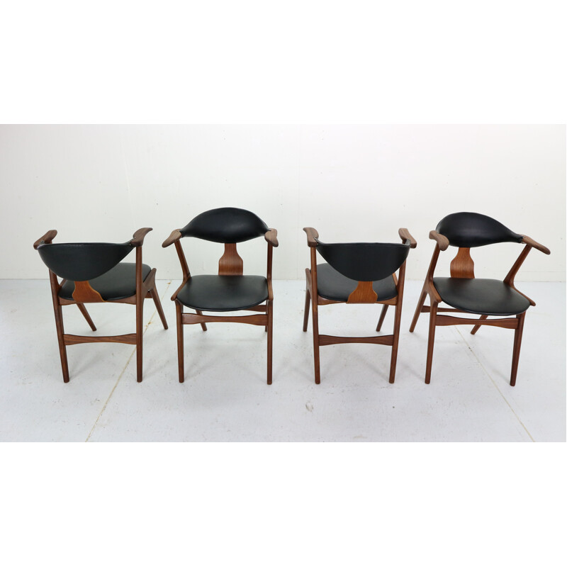 Ensemble de 4 chaises vintage cow horn par Louis Van Teeffelen pour Awa, années 1960