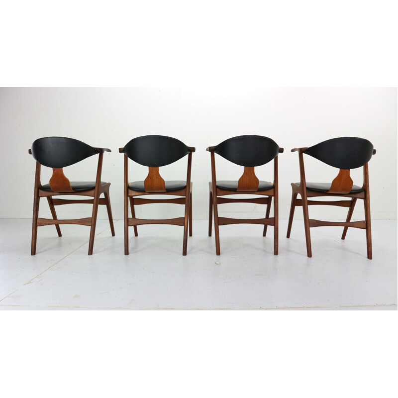 Ensemble de 4 chaises vintage cow horn par Louis Van Teeffelen pour Awa, années 1960