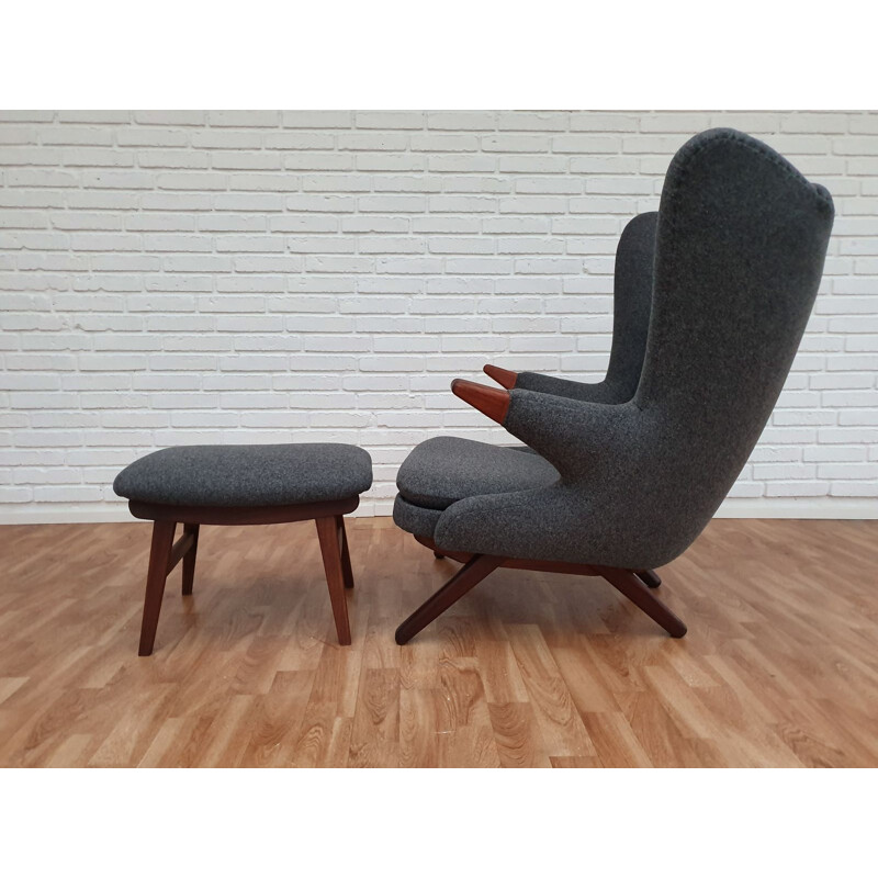 Vintage Teddybear chair for Skippers Møbler in wool and teakwood 1960s