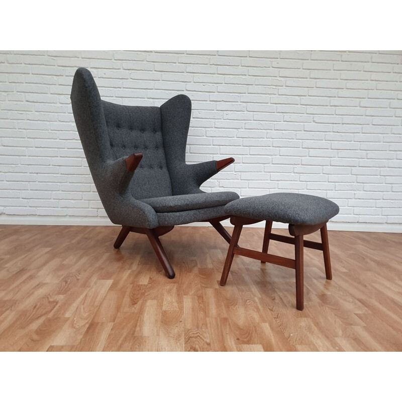 Vintage Teddybear chair for Skippers Møbler in wool and teakwood 1960s