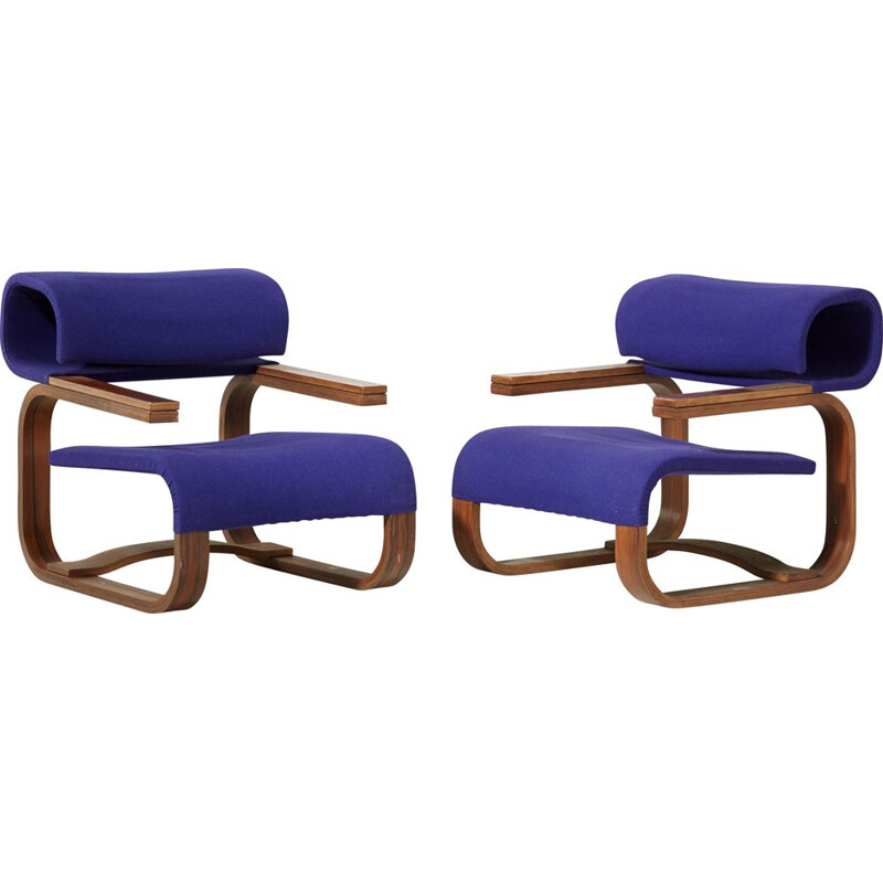 Pair of walnut and rosewood armchairs by Jan Bocan 1972