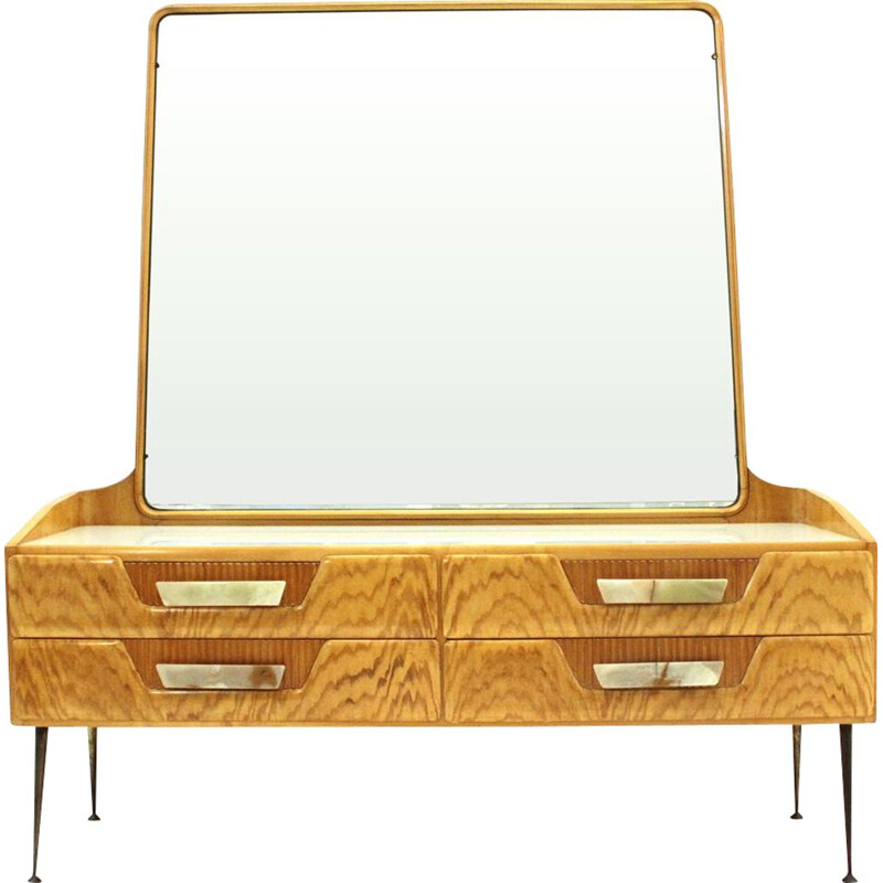 Vintage wooden chest of drawers with mirror 1950s