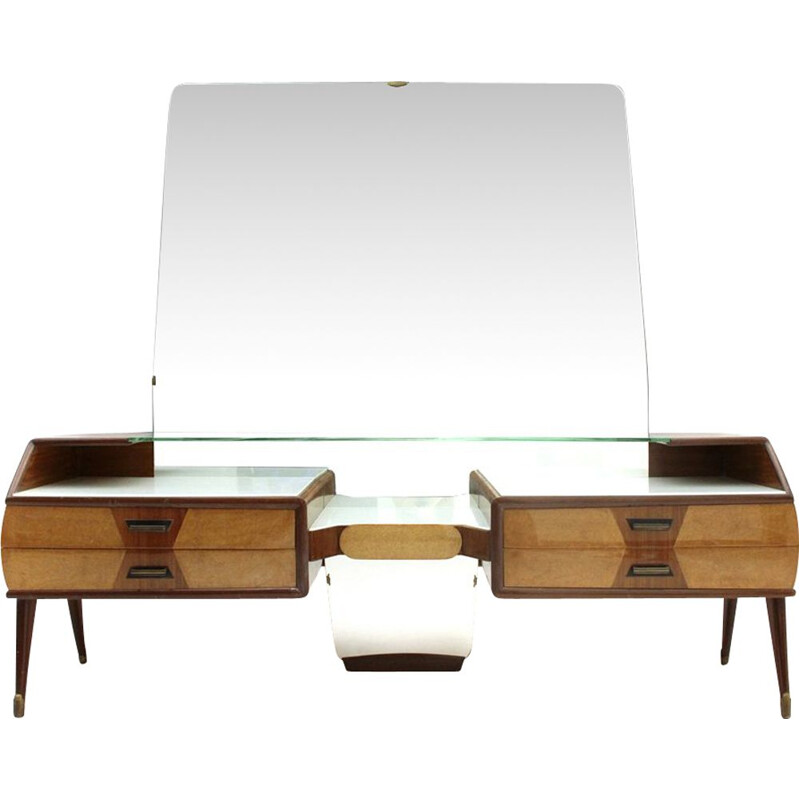 Vintage italian dressing table in wood and glass with mirror 1950s