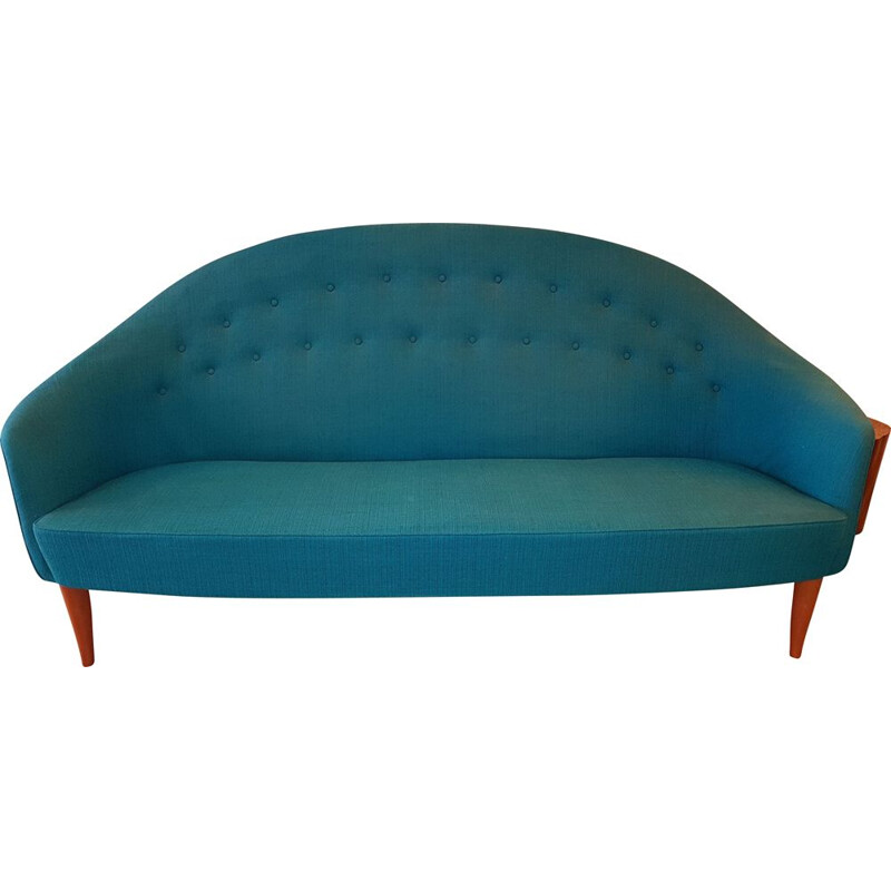 Vintage Paradiset sofa by Triva in turquoise blue fabric 1950s