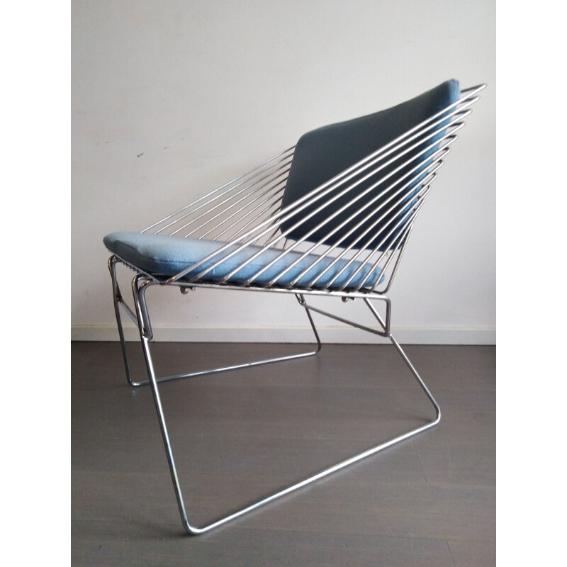 Vintage blue lounge chair for Fritz Hansen in metal 1980s