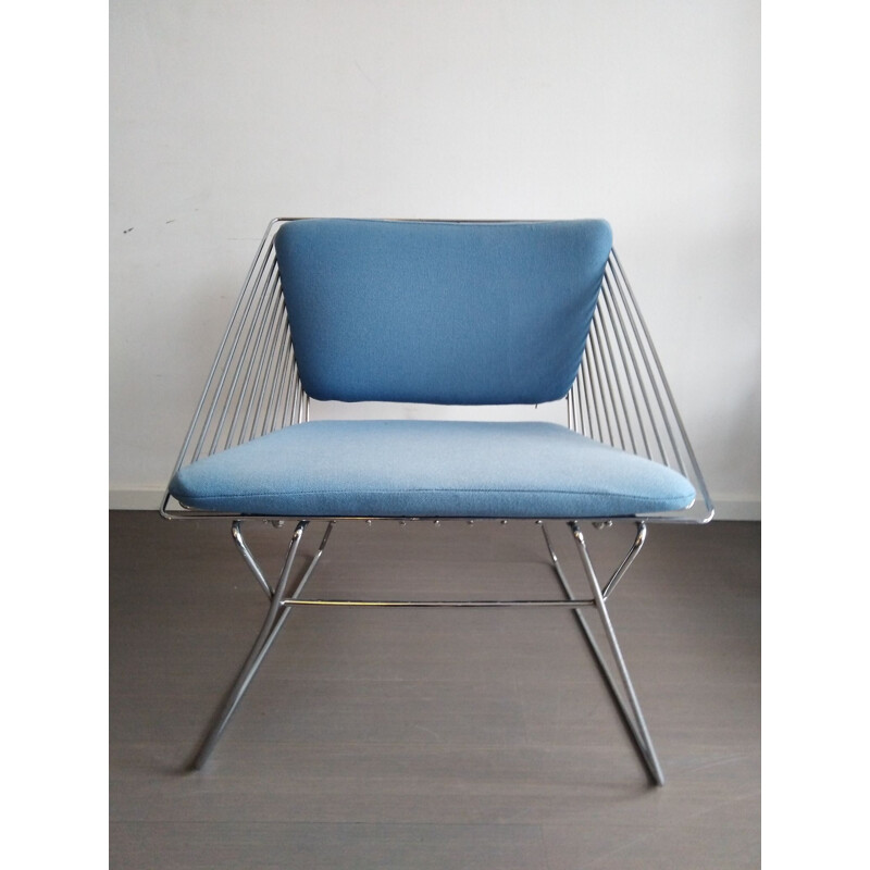 Vintage blue lounge chair for Fritz Hansen in metal 1980s