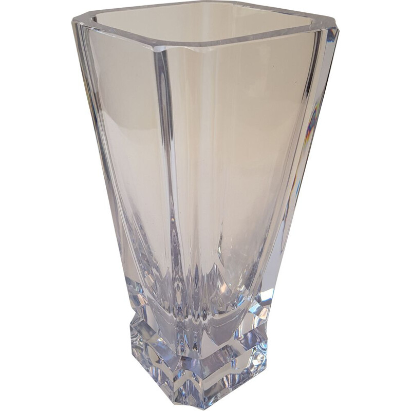 Vase vintage en cristal transparent par Daum