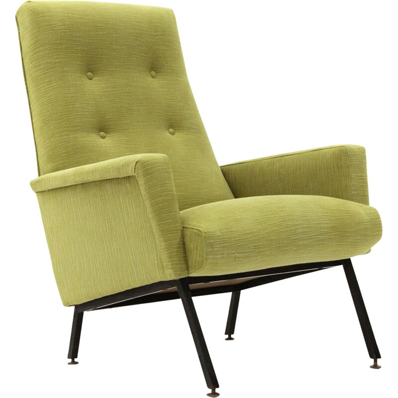 Vintage italian armchair in green fabric and wood 1950s