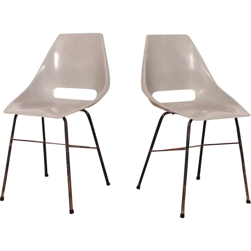 Pair of vintage chairs by Navratil for Vertex in grey fiberglass 1960