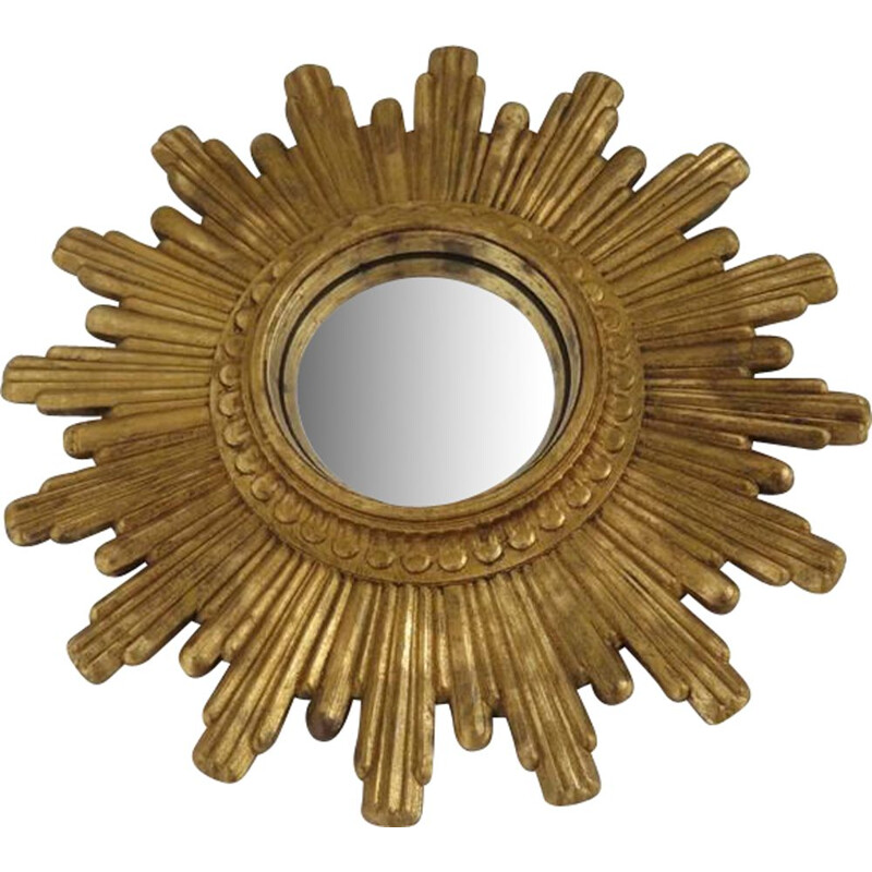 French vintage mirror gilded sun in resin 1960