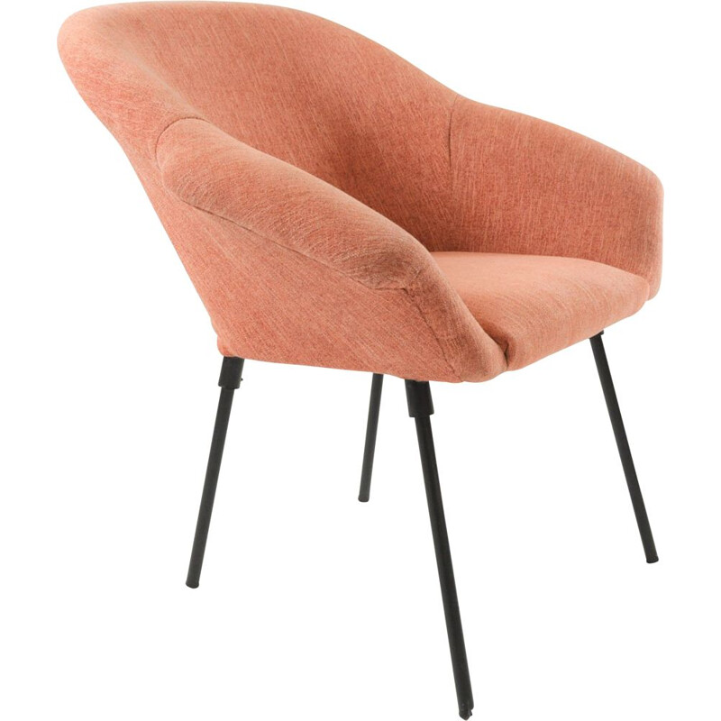 Vintage type shell armchair in pink fabric and metal 1970 