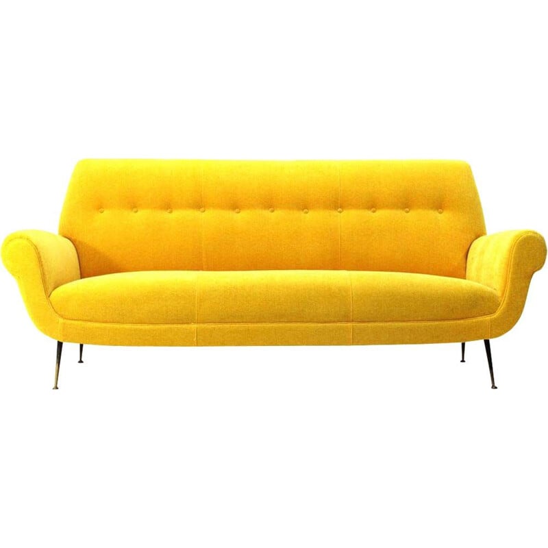 Vintage yellow velvet italian 3-seater sofa