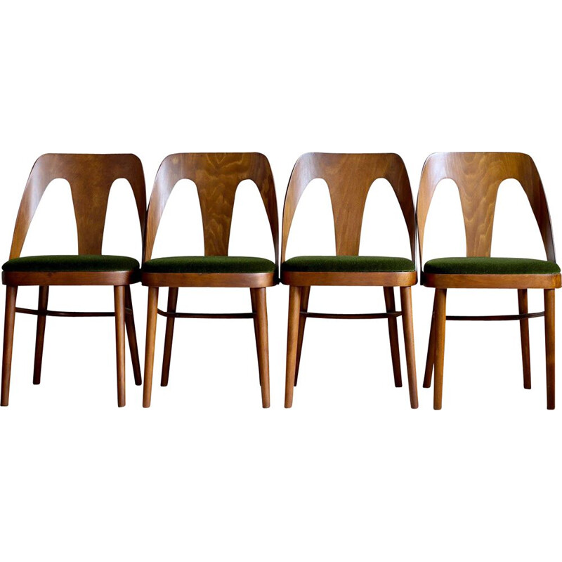 Set of 4 vintage dining chairs from FAMEG in Juicy Green Mohair by Kvadrat