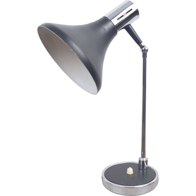 Lampada da tavolo vintage in metallo nero e cromo, 1960