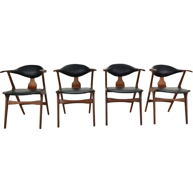 Set of 4 vintage chairs cow horn by Louis Van Teeffelen for Awa, 1960s