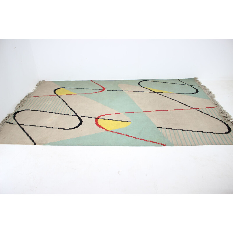 Geometrischer Vintage-Teppich aus Wolle 1950