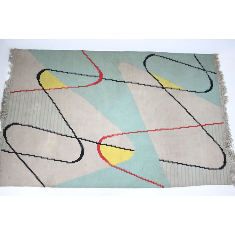 Tapis vintage géométrique en laine 1950