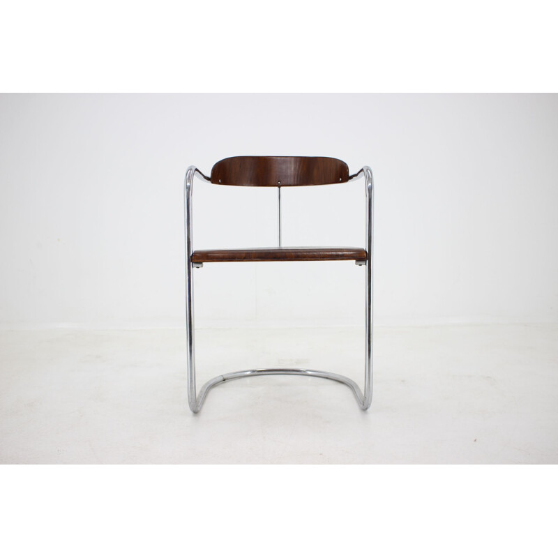 Vintage chair for Hynek Gottwald in tubular chrome and wood 1930s